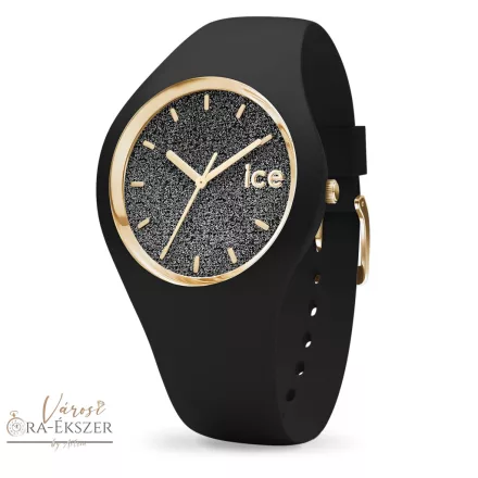 001349 ICE WATCH ICE GLITTER NŐI KARÓRA, FEKETE SZÍNŰ SZÍJ, FEKETE ÉS ARANY SZÍNŰ GLITTERES SZÁMLAP, 10ATM