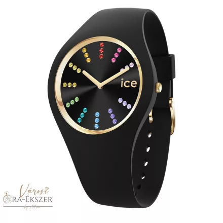 ICE WATCH COSMOS RAINBOW NŐI KARÓRA, FEKETE SZÍNŰ SZÍJ, FEKETE SZÍNŰ SZÁMLAP SZÍNES KÖVEKKEL DÍSZÍTVE, 10ATM