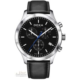   DOXA 165.10.101.01  FÉRFI CHRONOGRAPH KARÓRA  EZÜST SZÍNŰ TOK, FEKETE SZÍJ, FEKETE SZÁMLAP