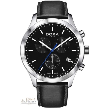 DOXA 165.10.101.01  FÉRFI CHRONOGRAPH KARÓRA  EZÜST SZÍNŰ TOK, FEKETE SZÍJ, FEKETE SZÁMLAP