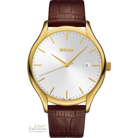   DOXA CHALLENGE 215.10.201.02 FÉRFI KARÓRA ARANY SZÍNŰ NEMESACÉL TOKKAL ÉS BARNA BŐRSZÍJJAL
