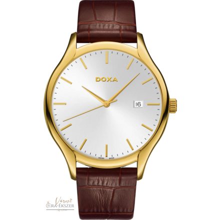 DOXA CHALLENGE 215.10.201.02 FÉRFI KARÓRA ARANY SZÍNŰ NEMESACÉL TOKKAL ÉS BARNA BŐRSZÍJJAL