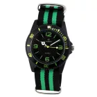 Cardy férfi karóra, fekete színű fém tok, fekete/zöld színű textilszövet szíj, fekete színű számlap, quartz szerkezet, cseppmentes vízállóság
