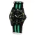 Cardy férfi karóra, fekete színű fém tok, fekete/zöld színű textilszövet szíj, fekete színű számlap, quartz szerkezet, cseppmentes vízállóság