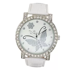   Cardy női karóra, ezüst színű fémtok, fehér színű szíj, fehér számlap, quartz szerkezet, cseppmentes vízállóság