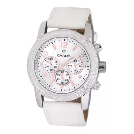   Cardy férfi karóra, ezüst színű fémtok, fehér színű szíj, ezüst színű számlap, quartz szerkezet, cseppmentes vízállóság