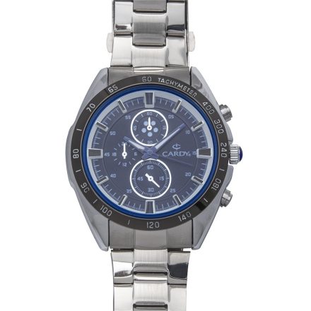 Cardy férfi karóra, ezüst színű fémtok, ezüst színű fémcsat, kék színű számlap, quartz szerkezet, cseppmentes vízállóság