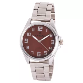   Cardy férfi karóra, ezüst színű fémtok, ezüst színű fémcsat, barna színű számlap, quartz szerkezet, cseppmentes vízállóság