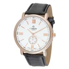 Cardy férfi karóra, rózsaarany színű fémtok, fekete színű szíj, fehér színű számlap, quartz szerkezet, cseppmentes vízállóság