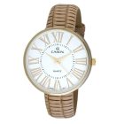 Cardy női karóra, arany színű fémtok, bézs színű szíj, fehér számlap, quartz szerkezet, cseppmentes vízállóság