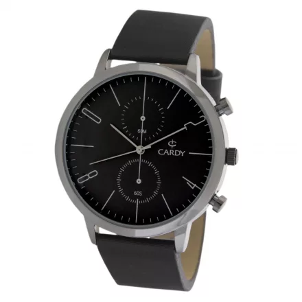 Cardy férfi karóra, sötétszürke színű fémtok, fekete színű szíj, szürke színű számlap, quartz szerkezet, cseppmentes vízállóság 
