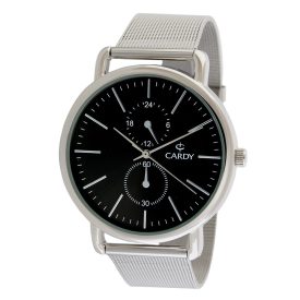   Cardy férfi karóra, ezüst színű fémtok, ezüst színű acél karcsat (mesh band), gun (szürke) színű számlap, quartz szerkezet, cseppmentes vízállóság