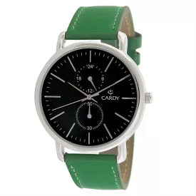   Cardy férfi karóra, ezüst színű fémtok, zöld színű szíj, gun (szürke) színű számlap, quartz szerkezet, cseppmentes vízállóság