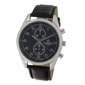   Cardy férfi karóra, ezüst színű fémtok, fekete színű szíj, fekete számlap, quartz szerkezet, cseppmentes vízállóság
