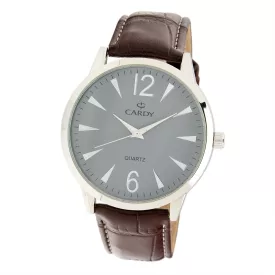   Cardy férfi karóra, ezüst színű fémtok, barna színű szíj, szürke számlap, quartz szerkezet, cseppmentes vízállóság