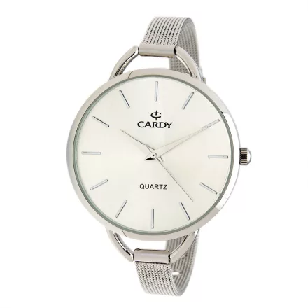 Cardy női karóra, ezüst színű fémtok, ezüst színű acél karcsat (mesh band), ezüst színű számlap, quartz szerkezet, cseppmentes vízállóság