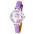 Cardy női karóra, ezüst színű fémtok, lila színű szíj, virágos mintás számlap, quartz szerkezet, cseppmentes vízállóság