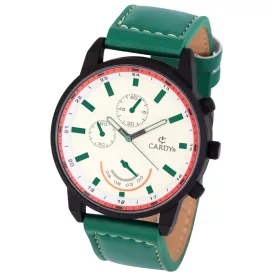   Cardy férfi karóra, fekete színű fémtok, zöld színű szíj, fehér színű számlap, quartz szerkezet, cseppmentes vízállóság