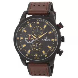   Cardy férfi karóra, fekete színű fémtok, barna / fekete szíj, fekete számlap, quartz szerkezet, cseppmentes vízállóság