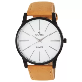   Cardy férfi karóra, fekete színű fémtok, barna színű szíj, fehér számlap, quartz szerkezet, cseppmentes vízállóság