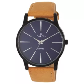   Cardy férfi karóra, fekete színű fémtok, barna színű szíj, kék színű számlap, quartz szerkezet, cseppmentes vízállóság