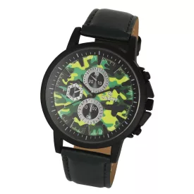   Cardy férfi karóra, fekete színű fémtok, sötétzöld színű szíj, zöld terep színű számlap, quartz szerkezet, cseppmentes vízállóság