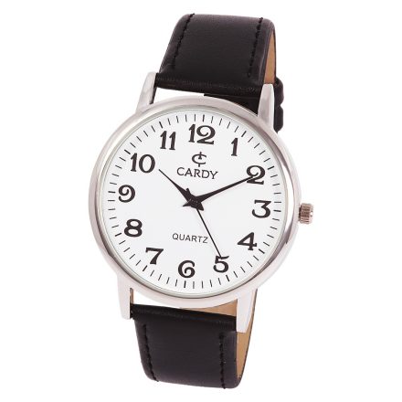 Cardy férfi szíjas karóra, quartz, ezüst színű tok, fehér számlap