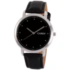 Cardy férfi karóra, ezüst színű fémtok, fekete színű szíj, fekete számlap, quartz szerkezet, cseppmentes vízállóság