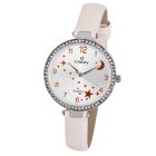 Cardy női karóra, ezüst színű fémtok, vaj színű szíj, ezüst színű számlap, quartz szerkezet, cseppmentes vízállóság