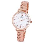 Cardy női karóra, rózsaarany színű fémtok, rózsaarany színű acél karcsat, fehér színű számlap, quartz szerkezet, cseppmentes vízállóság