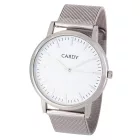 Cardy férfi karóra, ezüst színű fémtok, ezüst színű acél karcsat (mesh band), fehér számlap, quartz szerkezet, cseppmentes vízállóság