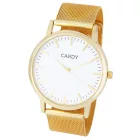 Cardy férfi karóra, arany színű fémtok, arany színű  acél csat (mesh band), fehér számlap, quartz szerkezet, cseppmentes vízállóság