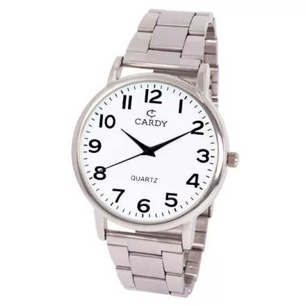 Cardy férfi karóra, ezüst színű fémtok, ezüst színű fémcsat, fehér számlap, quartz szerkezet, cseppmentes vízállóság