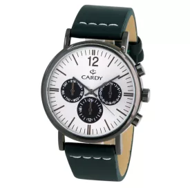   Cardy férfi szíjas karóra, quartz, fekete színű tok, zöld színű szíj, ezüst és fekete színű számlap