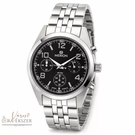 Merion Chronograph férfi karóra – Fekete számlap, nemesacél tok és csat, 5 ATM vízállóság