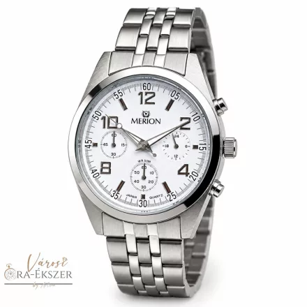 Merion Chronograph férfi karóra – Fehér számlap, nemesacél tok és csat, 5 ATM vízállóság