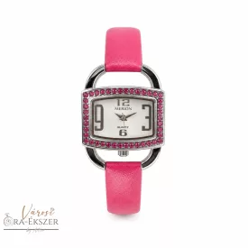   Merion női karóra, quartz, ezüst színű fémtok és pink bőrszíj, fehér színű számlap