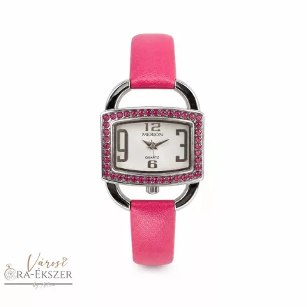 Merion női karóra, quartz, ezüst színű fémtok és pink bőrszíj, fehér színű számlap