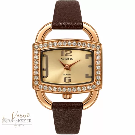 Merion női karóra, quartz, rosegold színű fémtok és barna bőrszíj, rosegold színű számlap
