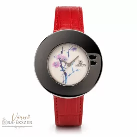   Merion női bőrszíjas karóra, quartz, ezüst színű tok, piros szíj