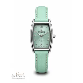   Merion női karóra, quartz, ezüst színű fémtok és menta színű bőrszíj, menta színű számlap