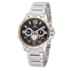 Merion férfi karóra, bicolor színű fém tok, ezüst színű nemesacél csat, fekete/rózsaarany színű számlap, ásványüveg, multifunkciós quartz szerkezet, cseppmentesség