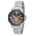 Merion férfi karóra, bicolor színű fém tok, ezüst színű nemesacél csat, fekete/barna színű számlap, ásványüveg, multifunkciós quartz szerkezet, cseppmentesség