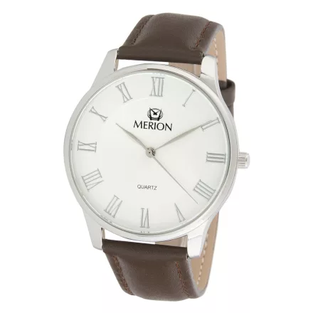 Merion férfi bőrszíjas karóra, quartz, ezüst színű tok