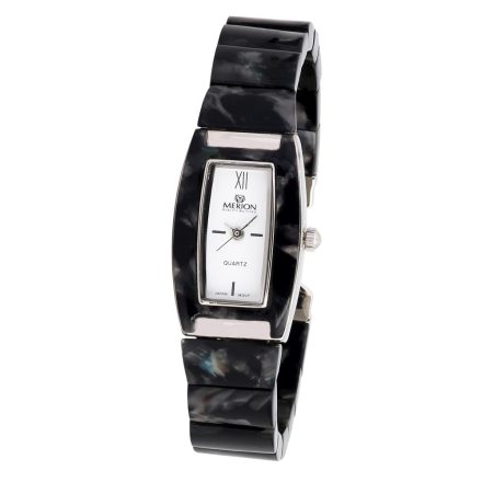 Merion női karóra, fekete színű fém tok, fekete színű csat, fehér színű számlap, ásványüveg, quartz szerkezet, cseppmentes