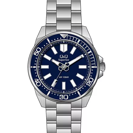 Q&Q férfi fémcsatos karóra, quartz, ezüst színű tok és csat, kék számlap, (Superior) S374J212Y