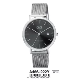   Q&Q férfi fémcsatos karóra, ezüst színű tok, ezüst színű szíj, fekete számlap, A466J222Y