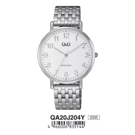   Q&Q férfi karóra, quartz, ezüst színű fémtok, ezüst színű acél karcsat, fehér arab számos számlap, QA20J204Y