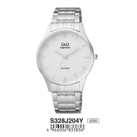   Q&Q férfi fémcsatos karóra, ezüst színű tok, ezüst színű szíj, fehér színű számlap, S328J204Y