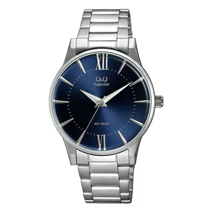 Q&Q férfi fémcsatos karóra, quartz, ezüst színű tok és csat, kék számlap, (Superior) S398J212Y